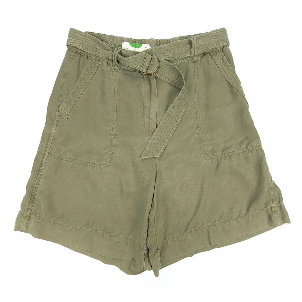 ANTHROPOLOGIE High Rise Belted Safari Bermuda Utility Shorts Womens Small Olive